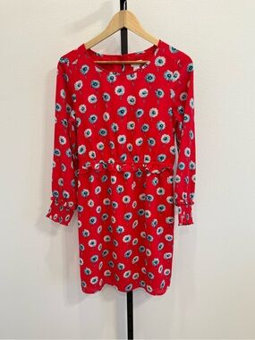J. Crew Factory Red Longfellow Floral Long Sleeve Midi Dress Sz4 Office Cottage